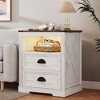 Fredees Nightstand with Charging Station, Equipped with Human Sensor Light, with Drawers and Open Storage Compartments,White - 3 of 4