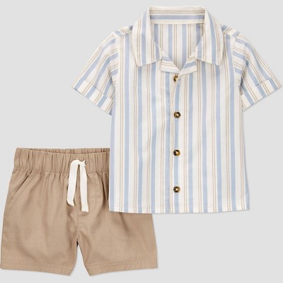 Carter's Just One You® Baby Boys' Striped Top & Shorts Set - Brown