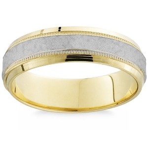 Pompeii3 Men's Hammered Platinum & 18K Yellow Gold Two Tone Comfort Fit Wedding Band - 1 of 4