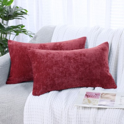 Burgundy Chenille 12"x20" Decorative Throw Pillow Covers with Zipper Closure