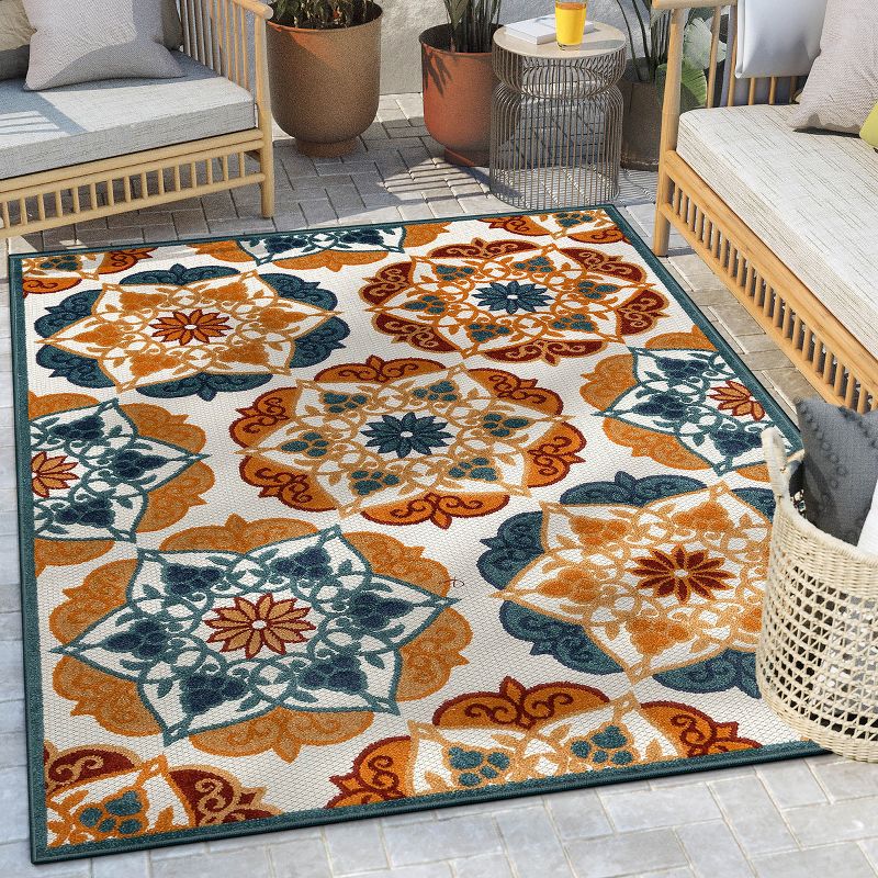 Well Woven Cabo Geometric Indoor OutdoorHigh-Low Pile Blue Area Rug, 3 of 10