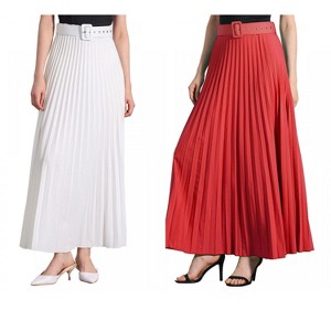 INSPIRE CHIC Women's Flowy Pleated Elastic High Waist with Belt A-line Skirt 2 Packs - 1 of 4