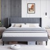 Bed Frame with Vertical Channel Headboard, Upholstered Bed Frame with Wood Slats - 3 of 4
