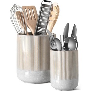 Utensil Holder, 7.3"+5.4" Ceramic Kitchen Utensil Holder for Countertop, Large Cooking Utensil Crocks - 1 of 4