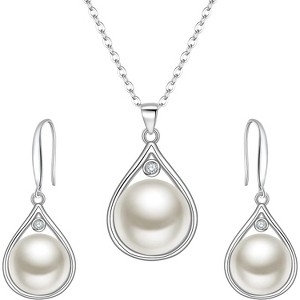 Sterling Silver Bridal Jewelry Set with Cubic Zirconia & Cultured Pearls - 1 of 4