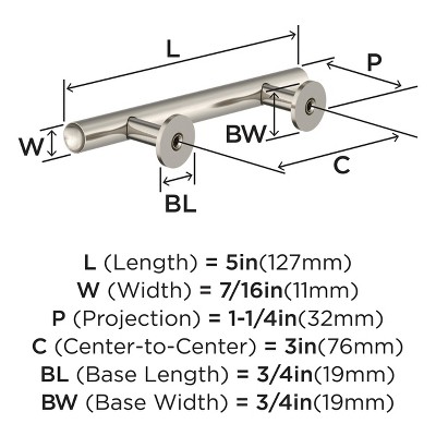 3" Brushed Satin Nickel Modern Cabinet Bar Pull