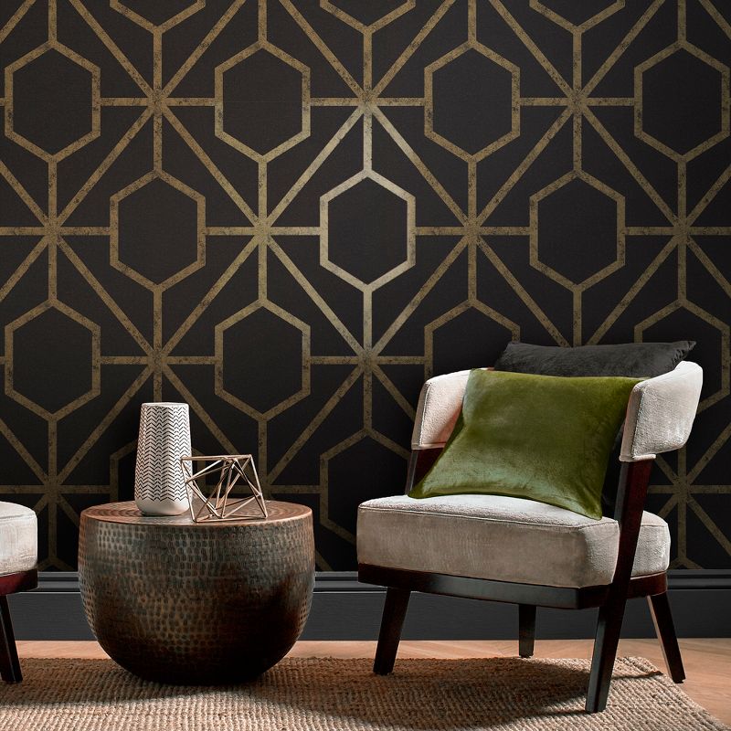 Rinku Black and Gold Geometric Paste the Wall Wallpaper, 2 of 5