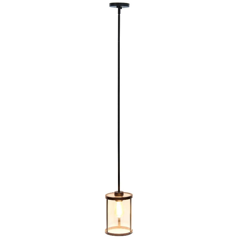 1-Light 9.25" Modern Farmhouse Adjustable Hanging Cylindrical Clear Glass Pendant Fixture with Metal Accent - Lalia Home, 3 of 12