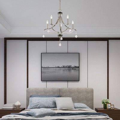 Mini 5-Light Chandelier with Crystal Drops in Brushed Nickel