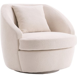 YOUNIKE Swivel Accent Chair Round Barrel Chair 24'' Seat Width Boucle Velvet Arm Chair Upholstered Single Sofa with Lumbar Pillow - 1 of 4