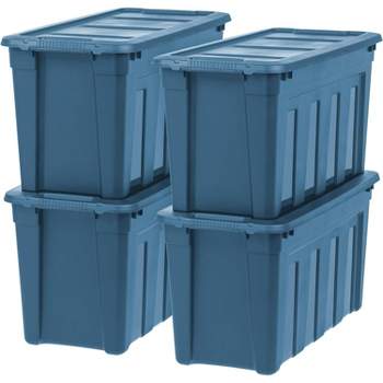 IRIS USA 4Pack Heavy Duty Storage Plastic Bin Tote Container with Easy-Grip Handles, Durable, Black