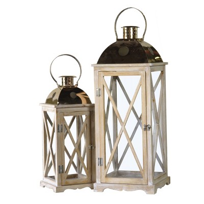 VIP Glass 28 in. White Rustic Cottage Lanterns Set of 2