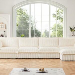 Upholstered Sectional Sofa, 4 Seater Free Combination Convertible Sofa, Sofas with Ottoman, Corduroy Fabric Sectional Sofas-Cuddlewood - 1 of 4