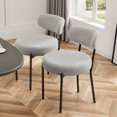 Dining Chairs Set of 2,Boucle Upholstered Kitchen Chairs with Curved Backrest & Metal Legs,Teddy Dining Chairs Set Of 2 Under $110-Cuddelewood