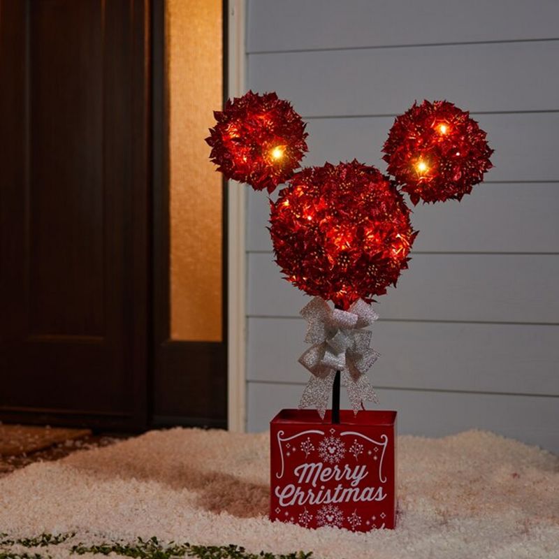 Disney Mickey Mouse 35-in Lighted Poinsettia Topiary Tree Yard Decoration, 2 of 4