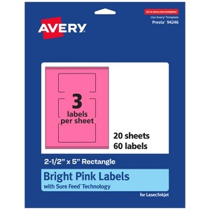 Avery Bright Pink Paper Labels, 2.5" x 5" Rectangle - 1 of 4