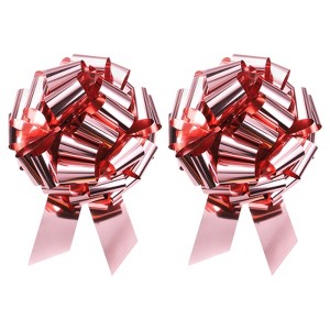 Unique Bargains Bright Durable Metallic Gift Wrapping Large Pull Bow for Wedding 2 Pcs Pink 18 inch - 1 of 4