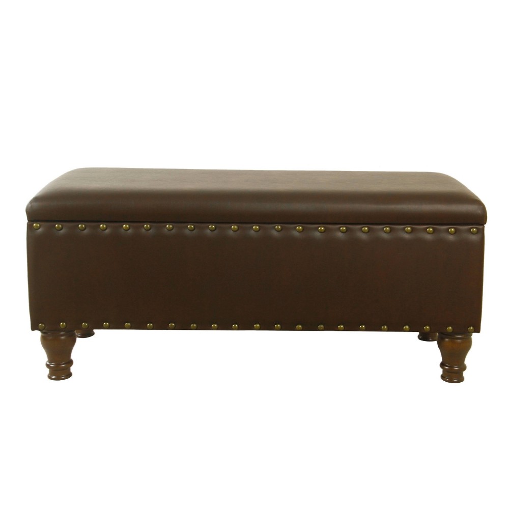 Large Storage Bench with Nailhead Trim Faux Leather Brown - HomePop was $199.99 now $149.99 (25.0% off)