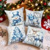 Christmas Throw Pillow Covers 18x18 Set of 4,Merry Christmas Tree Reindeer Sleigh Snowman Blue and White Xmas - 3 of 3