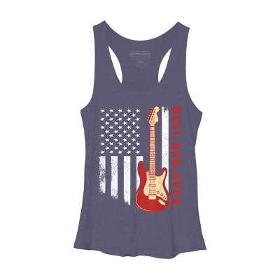 Women's Design By Humans Best Dad Ever Guitar and Flag By MINHMINH Racerback Tank Top