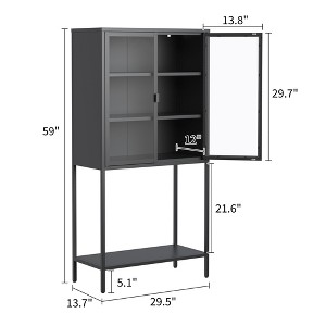 Munora 60"H Metal Storage Cabinet - Tempered Glass Doors, Anti-Tip Design, Modern Sideboard/Buffet/Bookcase for Home Office/Living Room (Black) - 1 of 4
