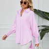 Coolmee Women's Striped Button Down Shirts Long Sleeve Smocked Cuffed Oversized Boyfriend Blouses Collared Work No Pockets Tops - 2 of 4