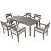 7 Piece Wood Patio Dining Set with Armchairs for Outdoor Use on Balcony, Backyard, or Deck Ideal for Alfresco Gatherings-The Pop Home - 3 of 4