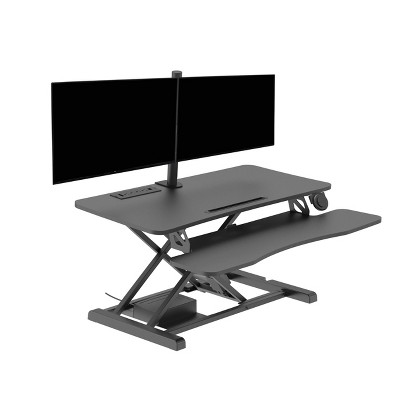 37.4" Electric Standing Desk Converter with Dual Monitor Mount Arm Black - Rocelco