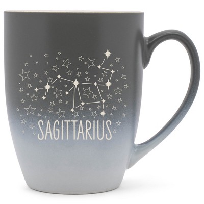 100 North Zodiac Design 10 Ounce Gray and White Two Toned Ombre, Comfortably Fits Your Hands, Ceramic Tea Coffee Cup Mug, Sagittarius