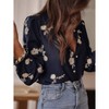 Coolmee Women's Loose V Neck Shirts Floral Print Lantern Sleeve Blouse Boho Shirts - 2 of 4