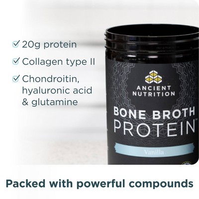 Ancient Nutrition Bone Broth Protein Powder - Vanilla - 17.4oz/20 Servings: Non-Dairy, 20g Protein Per Serving