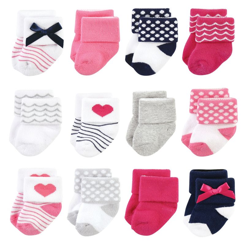 Luvable Friends Infant Girl Newborn and Baby Terry Socks, Bows, 1 of 9