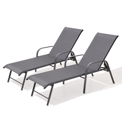 Pellebant Outdoor Lounger Aluminum Adjustable Chaise Lounge Chairs with Arms (Set of 2)
