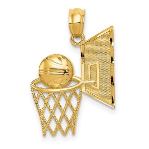 Black Bow Jewelry 14k Yellow Gold Basketball Hoop and Backboard Pendant - 1 of 4