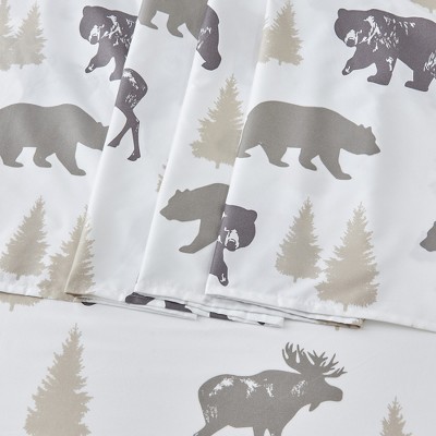 King Size Gray Lodge Bear Print Microfiber Sheet Set