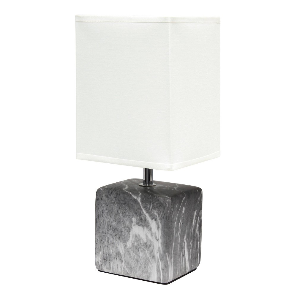 Photos - Floodlight / Garden Lamps Petite Marbled Ceramic Table Lamp with Fabric Shade White - Simple Designs