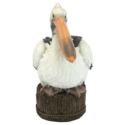 Naturalistic Hand-Painted Resin Pelican Statue on Aged Dock Post