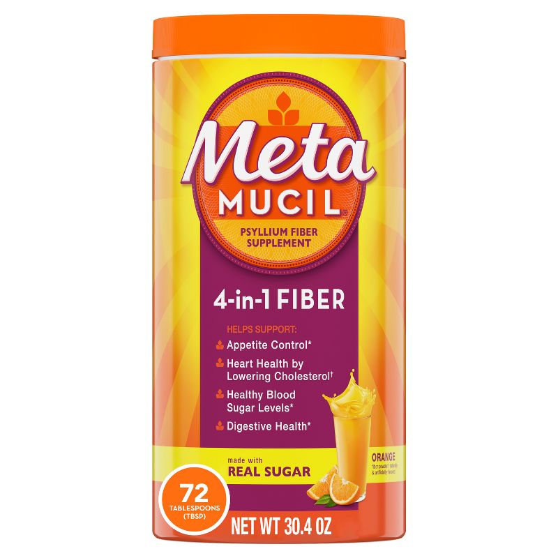 Metamucil Psyllium Fiber Supplement with Sugar Powder - Orange, 1 of 9