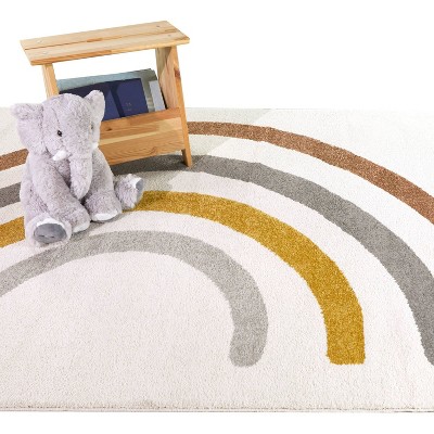 Gold and Gray Synthetic Rectangular Kids' Rug, 4' x 6'