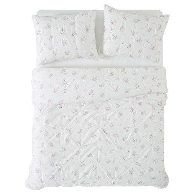 Rosebury White and Pink Cotton King Duvet Cover Set