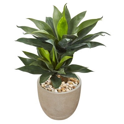 Nearly Natural 34-in Double Agave Succulent Artificial Plant in Sand Stone Planter
