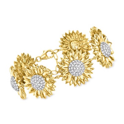 Ross-Simons 4.40 ct. t.w. White Topaz Sunflower Bracelet in 18kt Gold Over Sterling Size 7.5