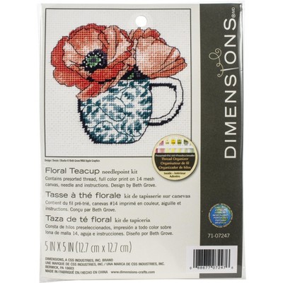 Dimensions Needlepoint Kit 5"X5"-Floral Teacup Stitched In Thread