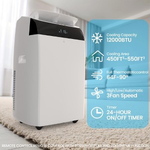 12000Btu Portable Air Conditioner with LCD Display Remote Control,Cooling Up to 550 sq.ft.3 in 1 AC Cooling,Dehumidifier,Fan for Bedroom - 1 of 4