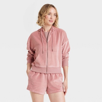 Image of Women's Leisure Studio Velour Hoodie Sweatshirt - Universal Thread™ Mauve M
