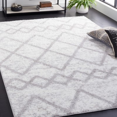 Ivory and Grey Synthetic Shag Area Rug 4'5" x 6'5"