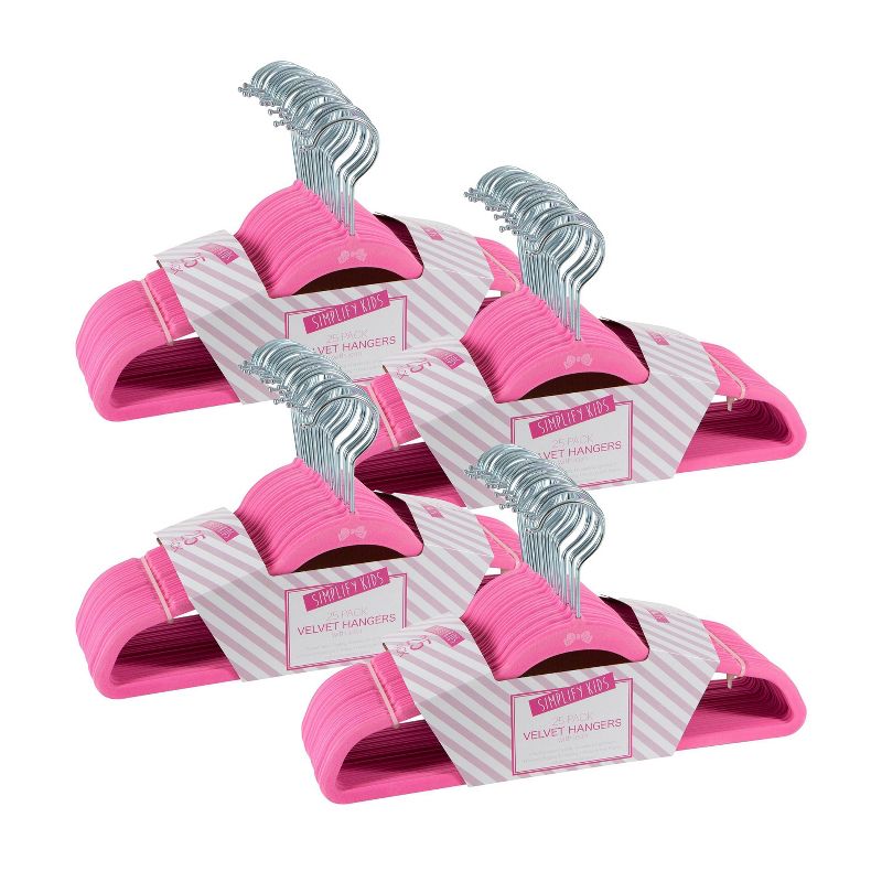 Simplify 100pk ICON Kids&#39; Velvet Hangers Pink, 2 of 8
