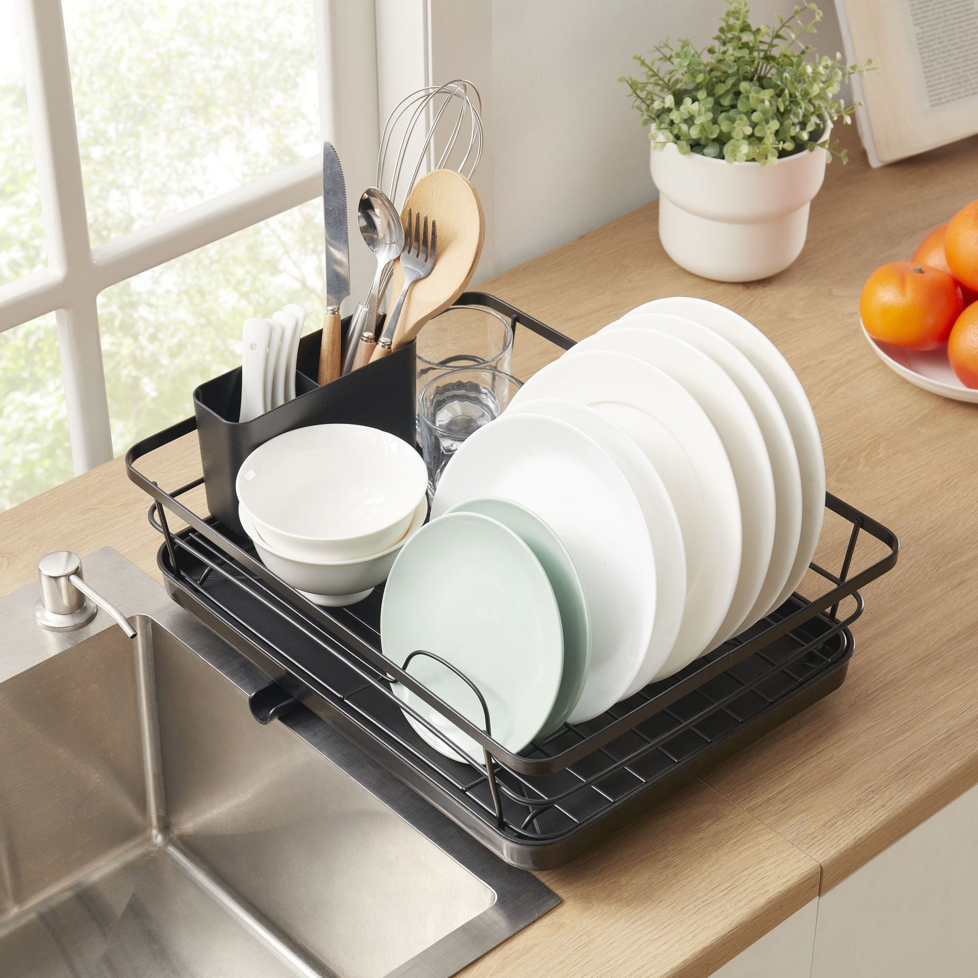 3-Piece Multi-Functional Dish Drying Rack with Drain Board & Utensil Holder