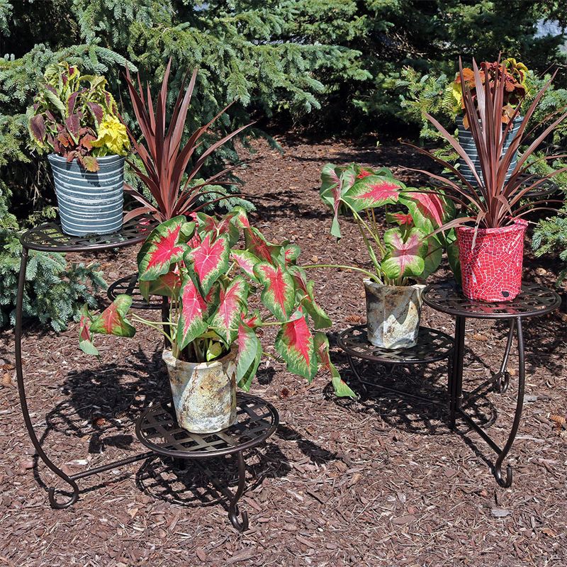 Sunnydaze Indoor/Outdoor Steel Decorative Checker Top 3-Tiered Flower Plant Stand Display - Bronze - 2pk, 5 of 13