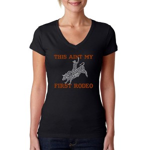 LA Pop Art Women's Word Art V-Neck T-Shirt - This Aint My First Rodeo - 1 of 4